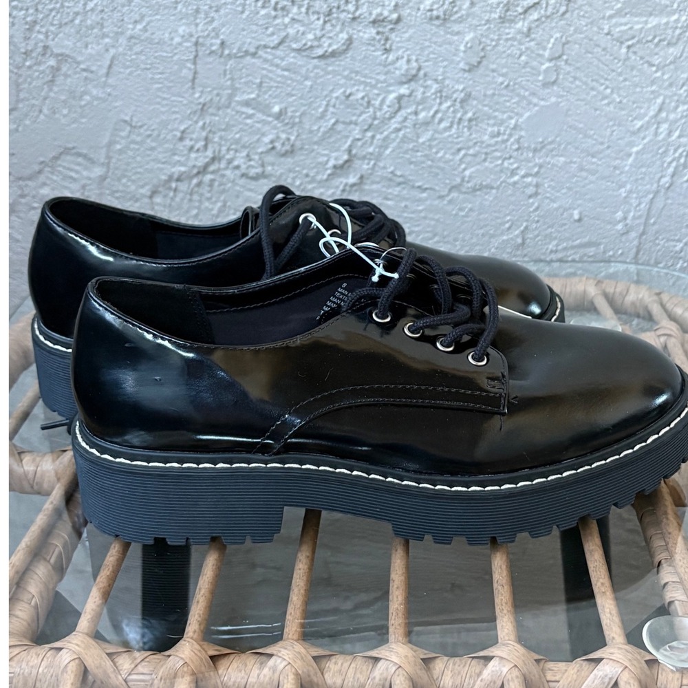 Womens Platform Oxford Shoes Black Lace Up Lug Sole Chunky New Look - Picture 6 of 6